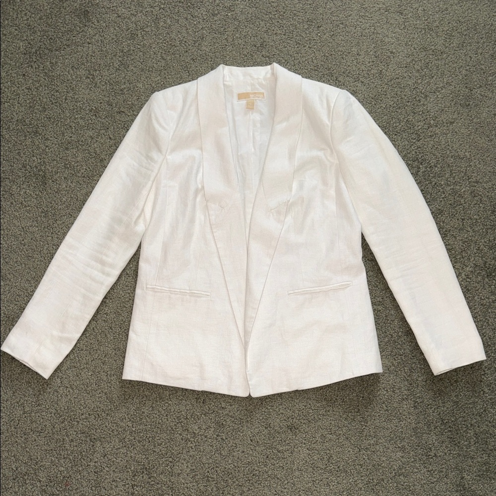 Michael Kors White Linen Open-Front Blazer, Long Sleeve, Size 10